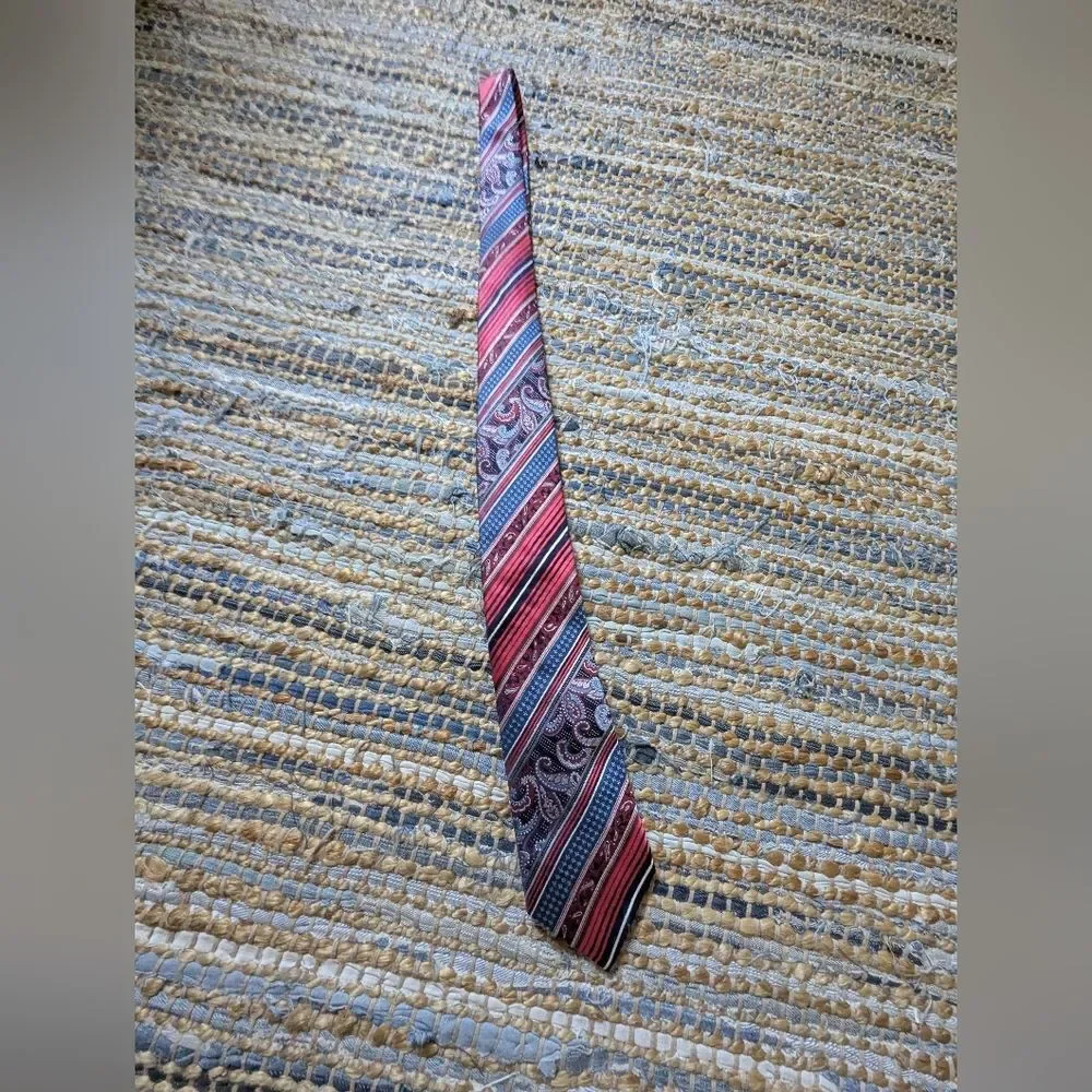Bruno Piattelli Roma Red Blue Paisley Striped Silk Tie Necktie Office Party Inte